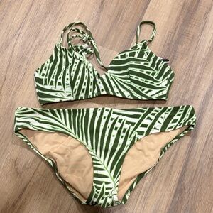J. Crew Tropical Green and White Bikini size M